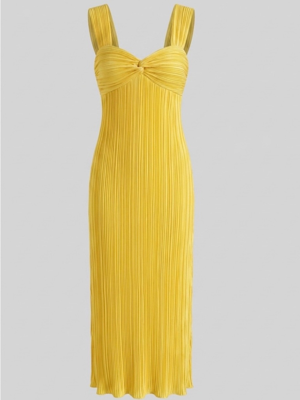 NWT Anthropologie Golden Yellow Satin Pleated Plisse Lined Midi Dress XS